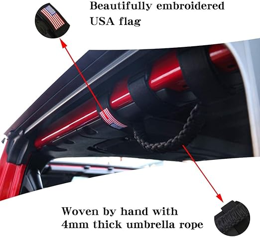 2 x Roll Bar Grab Handles Paracord Grip Handle for Jeep Wrangler YJ TJ JK JL & Gladiator 