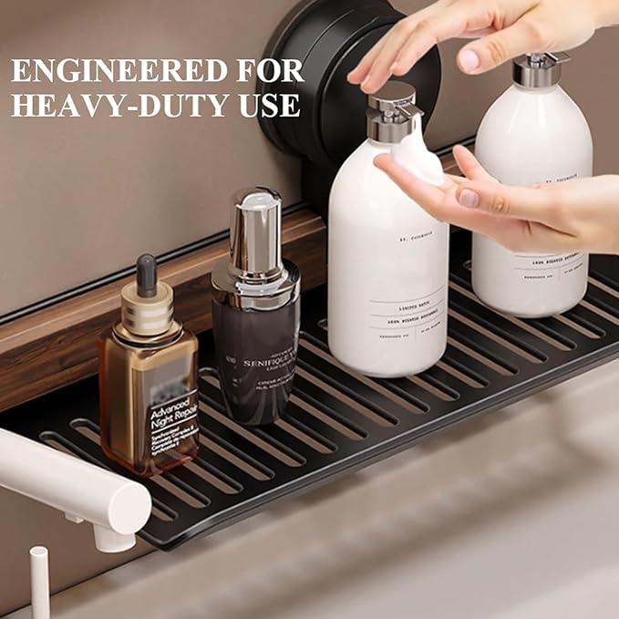 Wooden Suction Cup Sink Shelf | Removable Faucet Organizer Rack for Bathroom & Kitchen | Compact Wall-Mounted Storage