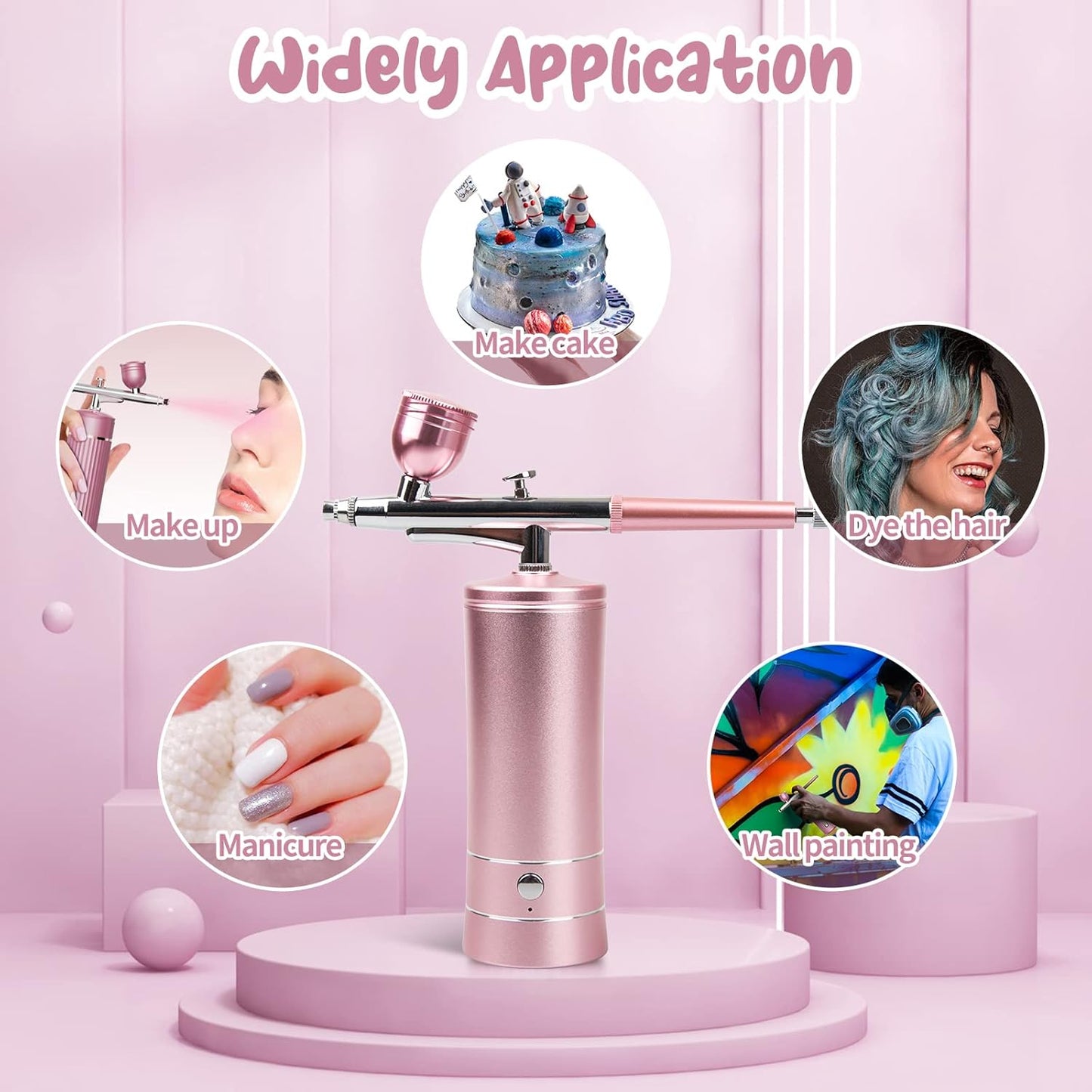 Rechargeable Cordless Dual-Action Airbrush Kit – Portable Handheld Airbrush for Beauty & Art | Pink