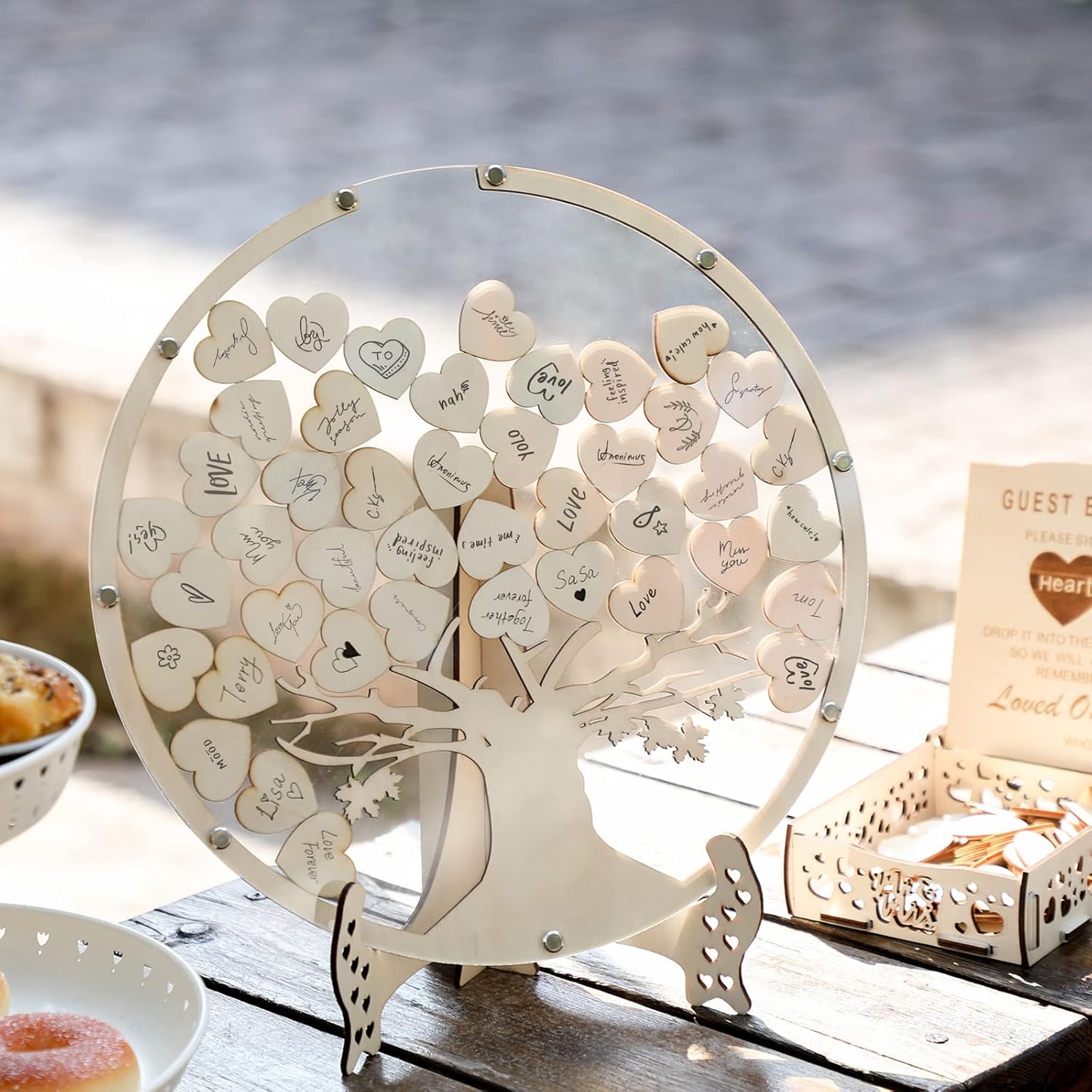 Rustic Boho Wedding Guest Book Alternative with Pen β Wooden Tree of Life Guestbook for Reception & Memorial Keepsake