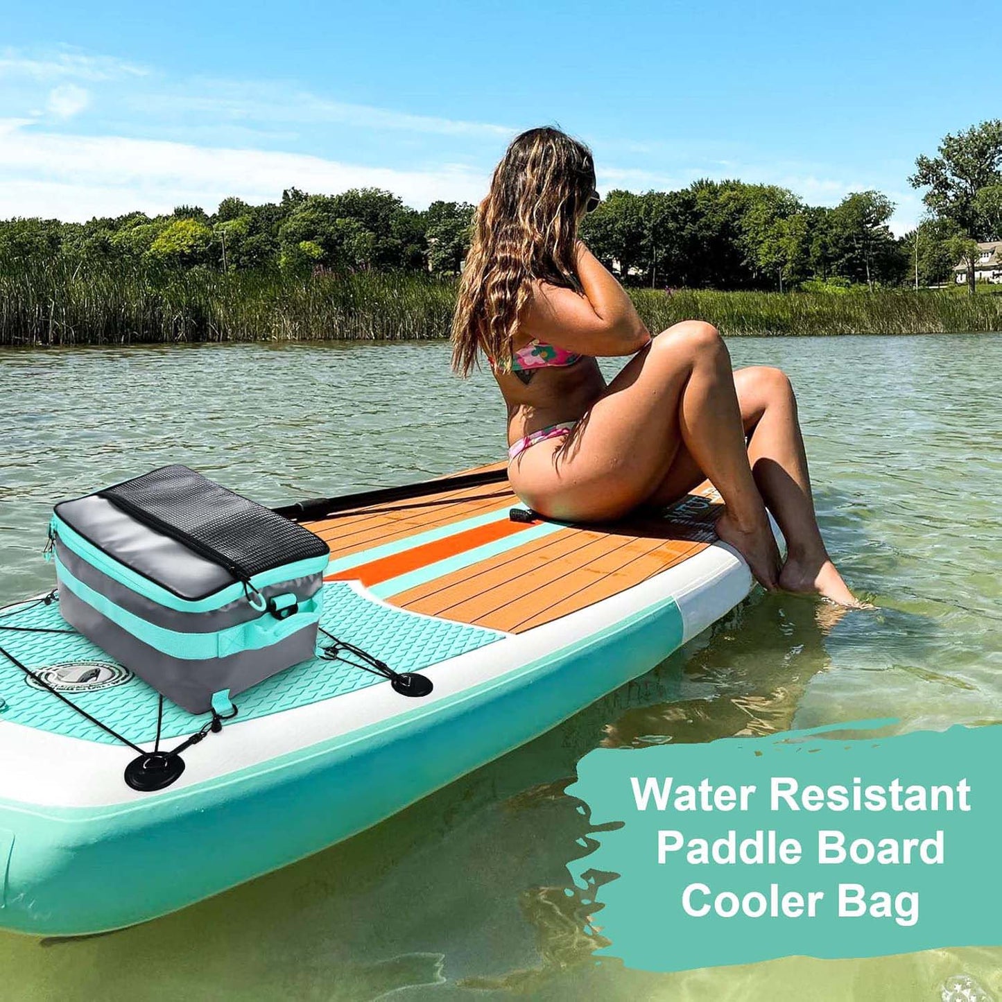 Waterproof Paddleboard Cooler – Durable PVC SUP Cooler Deck Bag with Mesh Top Pocket