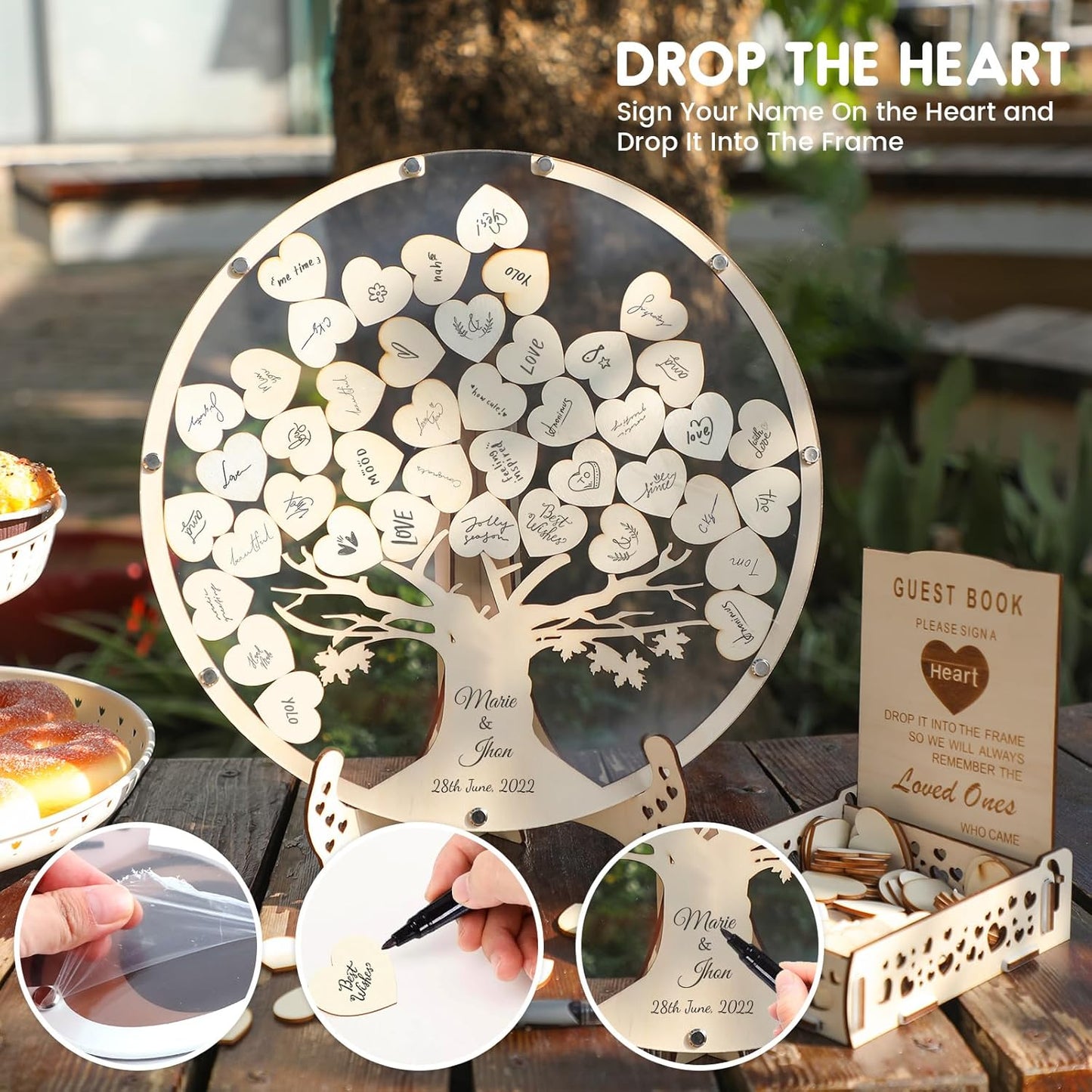Rustic Boho Wedding Guest Book Alternative with Pen β Wooden Tree of Life Guestbook for Reception & Memorial Keepsake