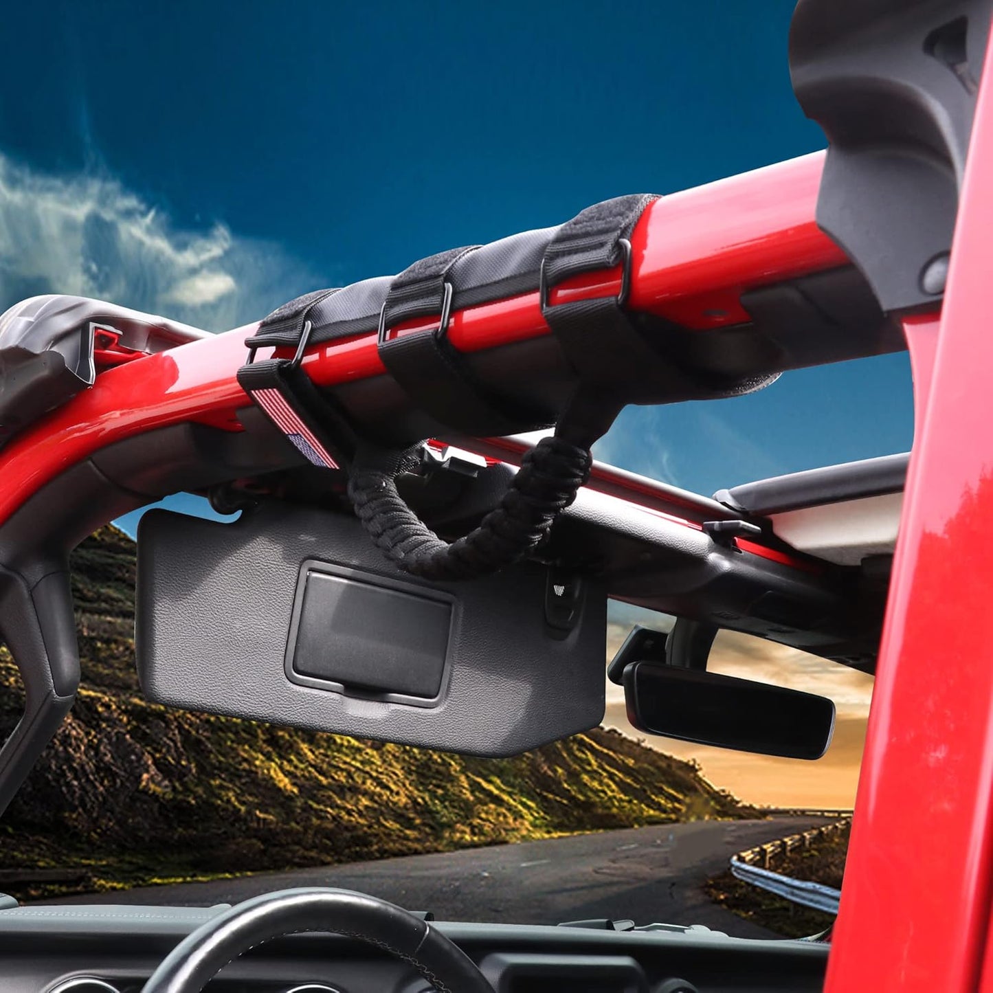 2 x Roll Bar Grab Handles Paracord Grip Handle for Jeep Wrangler YJ TJ JK JL & Gladiator 