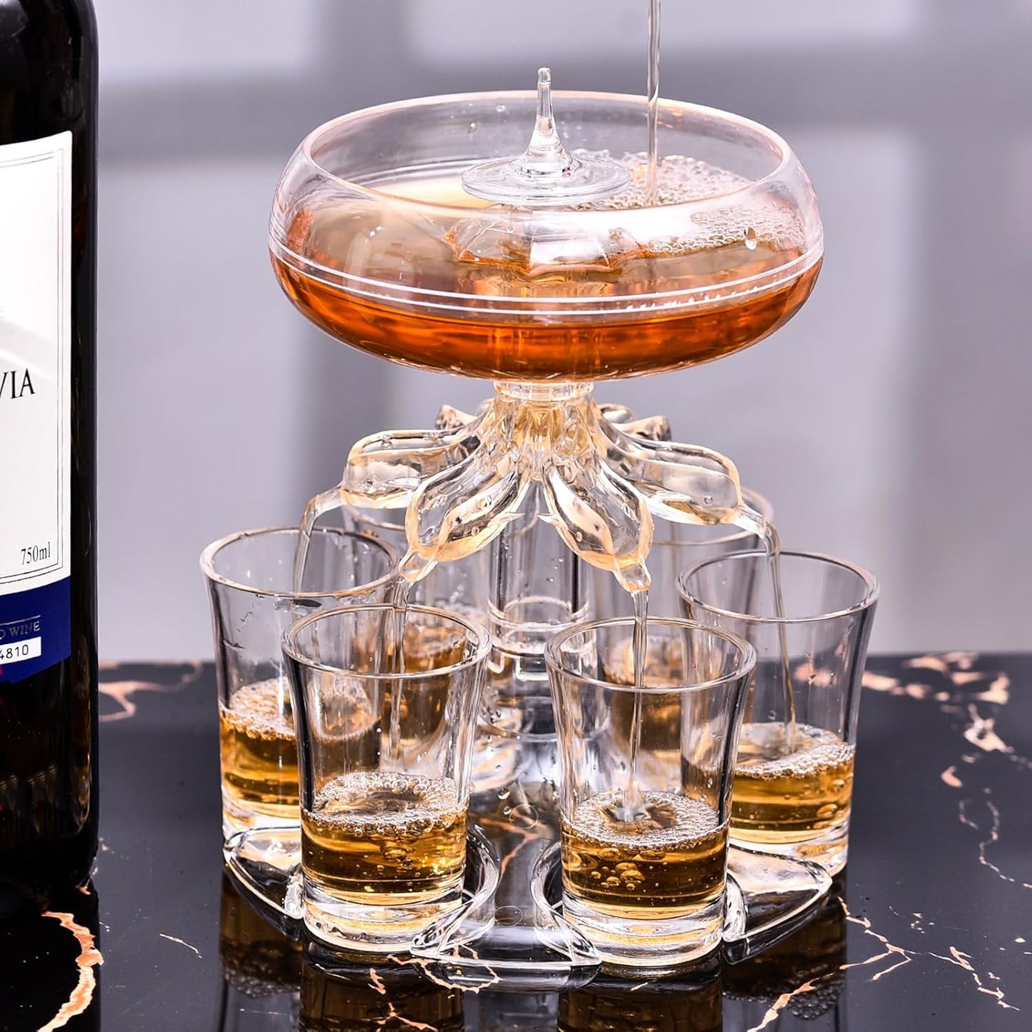 Wine Dispenser Set – With 6 Glasses | Liquid Separator Design | Upgraded Food-Grade Acrylic | Perfect for Parties