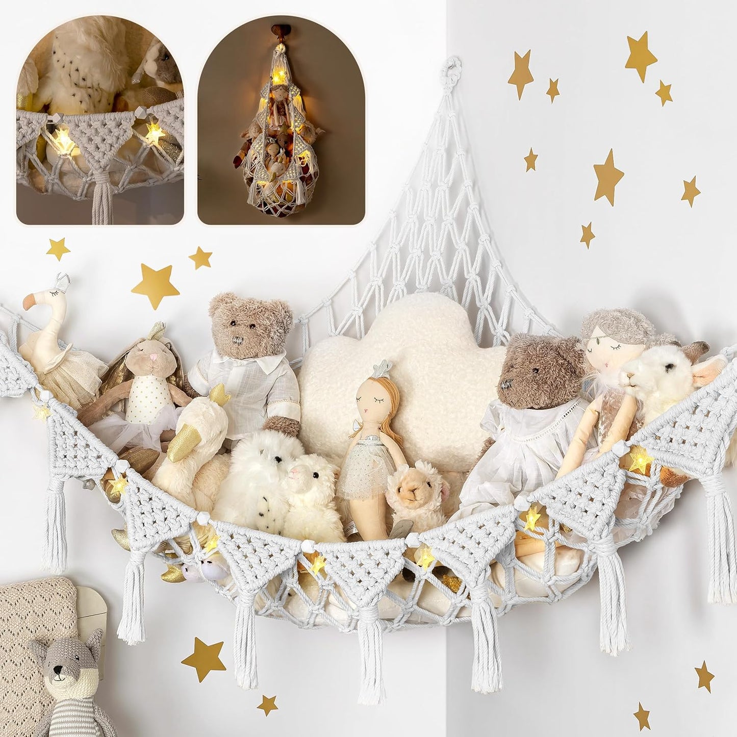 Plush Animal Corner Hammock | Natural Cotton Toy Storage Net