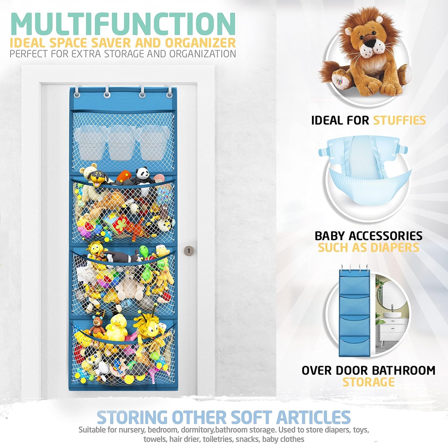 Plush Animal Storage Bag – Over-the-Door Organizer for Toys, Baby Accessories, and Stuffed Animals