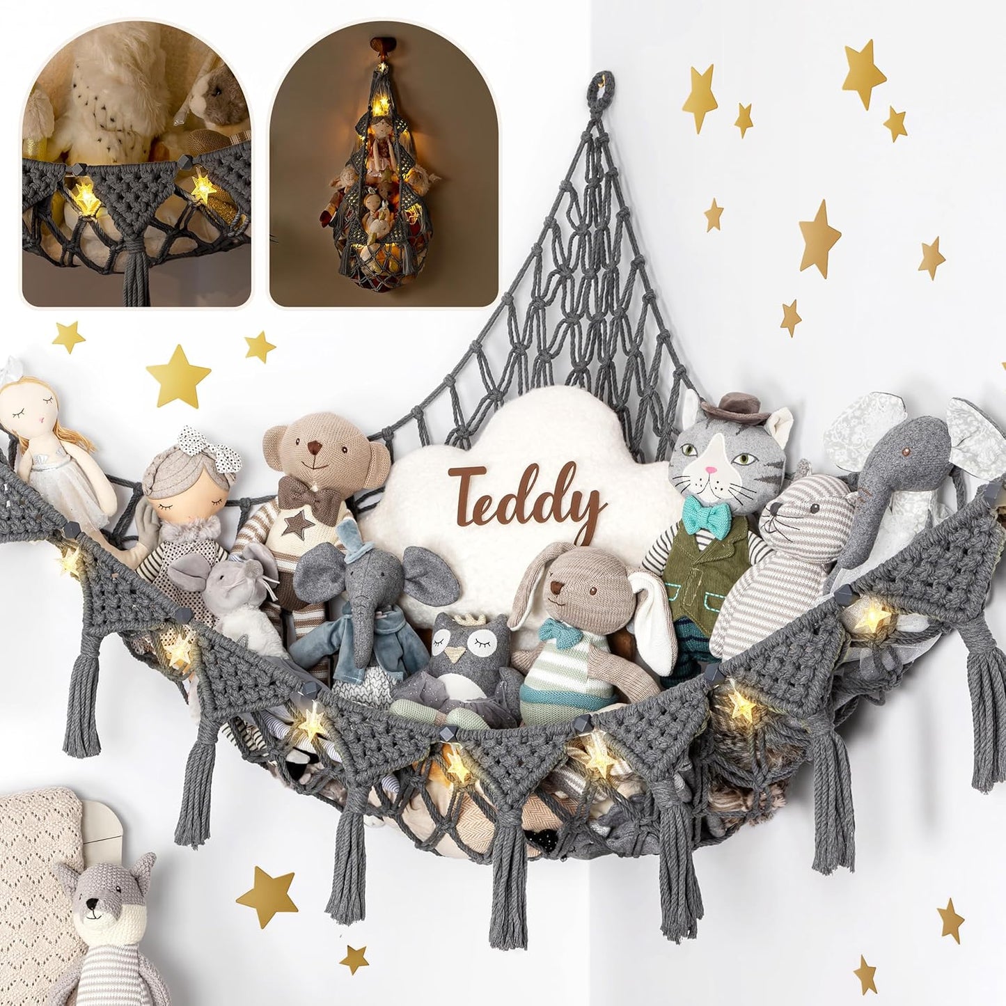 Plush Animal Corner Hammock | Natural Cotton Toy Storage Net