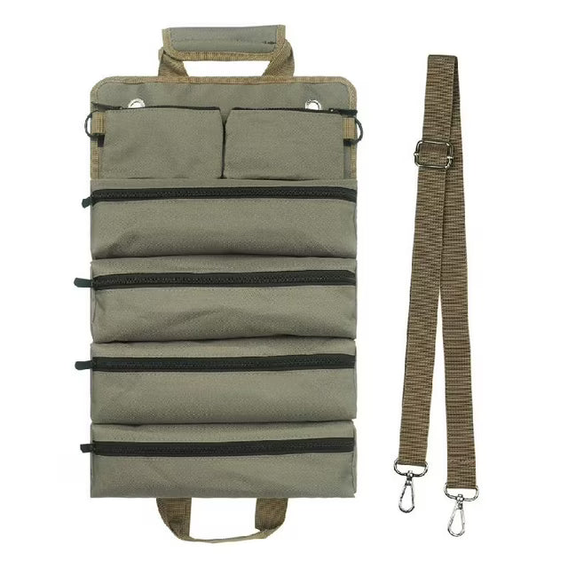 Portable Roll-Up Tool Organizer | 5 Zippered Pockets for Car, Garage & On-the-Go Storage