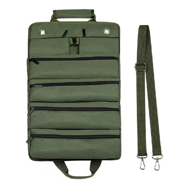 Portable Roll-Up Tool Organizer | 5 Zippered Pockets for Car, Garage & On-the-Go Storage