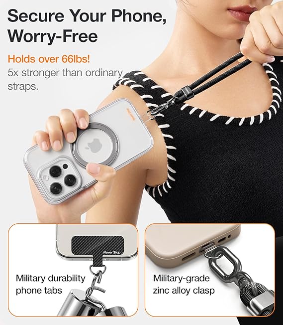 Adjustable Crossbody Phone Lanyard with 2 Phone Tabs