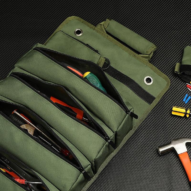 Portable Roll-Up Tool Organizer | 5 Zippered Pockets for Car, Garage & On-the-Go Storage