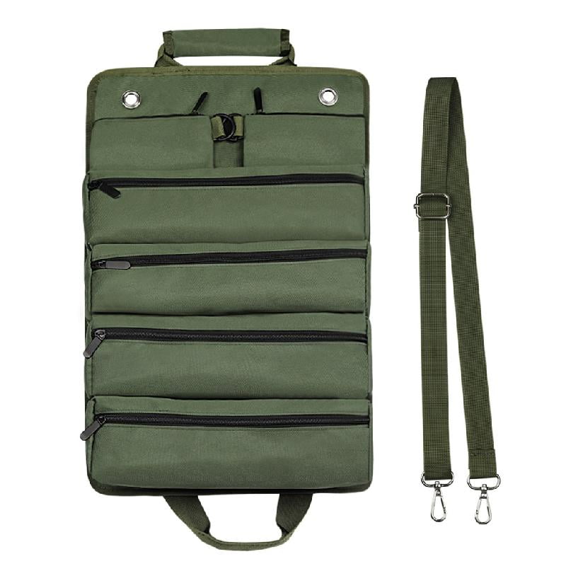 Portable Roll-Up Tool Organizer | 5 Zippered Pockets for Car, Garage & On-the-Go Storage