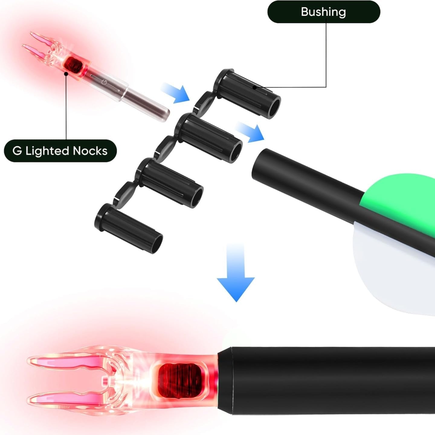 Lighted Arrow Nocks – High-Visibility LED Nocks with Universal Fit & ON/OFF Switch (6/12 Pack)