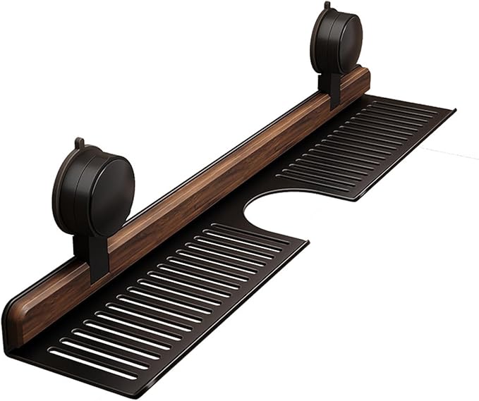 Wooden Suction Cup Sink Shelf | Removable Faucet Organizer Rack for Bathroom & Kitchen | Compact Wall-Mounted Storage