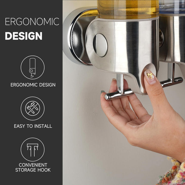 3-Chamber Wall-Mounted Shower Pump – 3 × 15 fl. oz Shampoo & Soap Dispenser, Stainless Steel