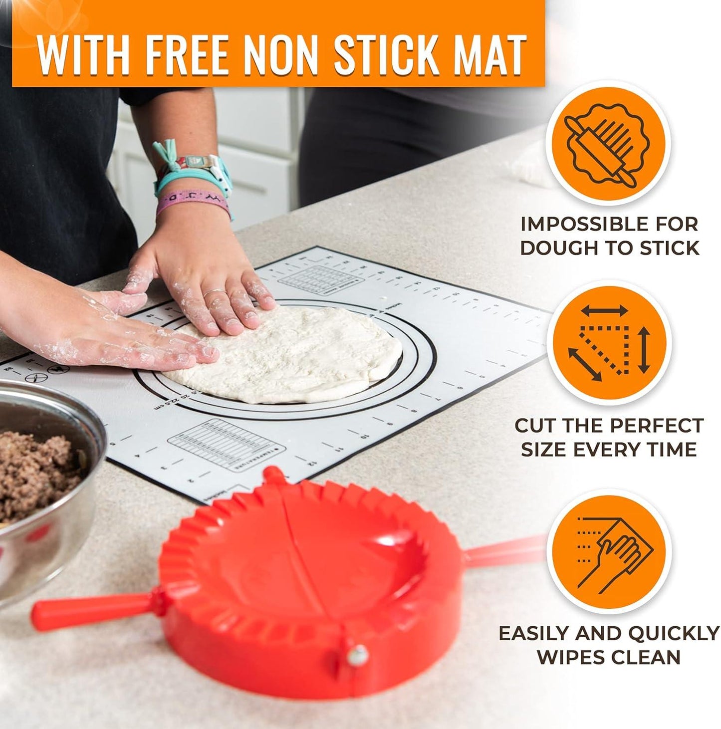 Dumpling Maker Kit – 4 Dough Presses + Non-Stick Mat for Easy Empanadas, Ravioli & More