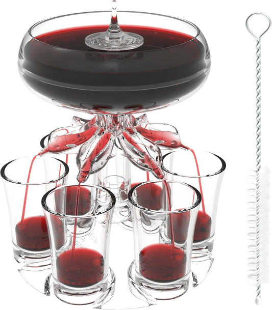 Wine Dispenser Set – With 6 Glasses | Liquid Separator Design | Upgraded Food-Grade Acrylic | Perfect for Parties
