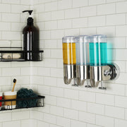 3-Chamber Wall-Mounted Shower Pump – 3 × 15 fl. oz Shampoo & Soap Dispenser, Stainless Steel