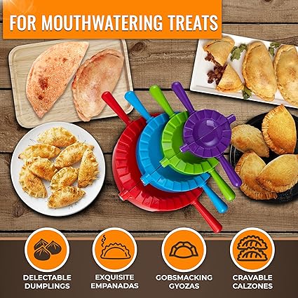 Dumpling Maker Kit – 4 Dough Presses + Non-Stick Mat for Easy Empanadas, Ravioli & More