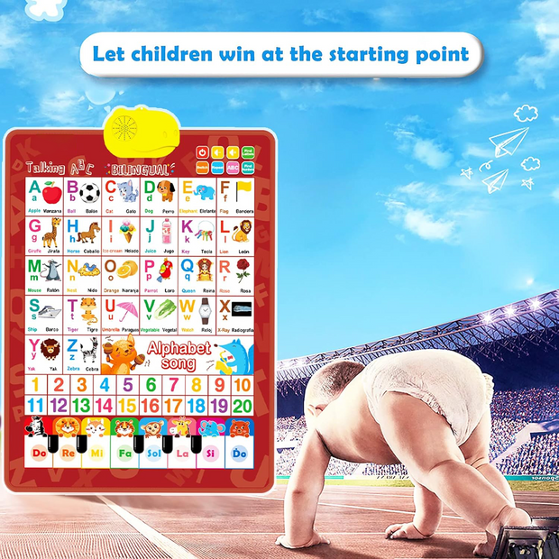 Bilingual Alphabet Interactive Wall Chart – English & Spanish Learning Poster with ABC, 123, and Music for Kids Ages 3+