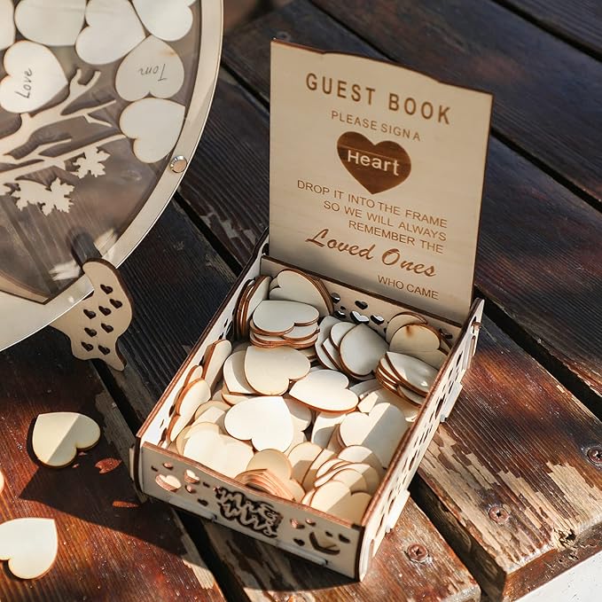 Rustic Boho Wedding Guest Book Alternative with Pen – Wooden Tree of Life Guestbook for Reception & Memorial Keepsake