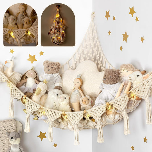 Plush Animal Corner Hammock | Natural Cotton Toy Storage Net