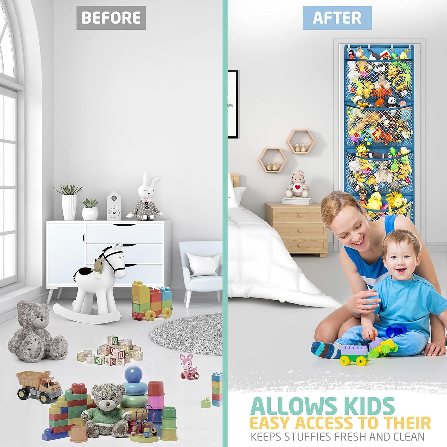 Plush Animal Storage Bag – Over-the-Door Organizer for Toys, Baby Accessories, and Stuffed Animals