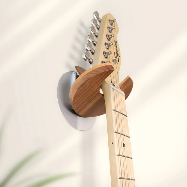 Guitar Wall Mount – Solid Wood + Aluminum | Foldable Design | Fits Most Symmetrical Headstock Guitars & Basses
