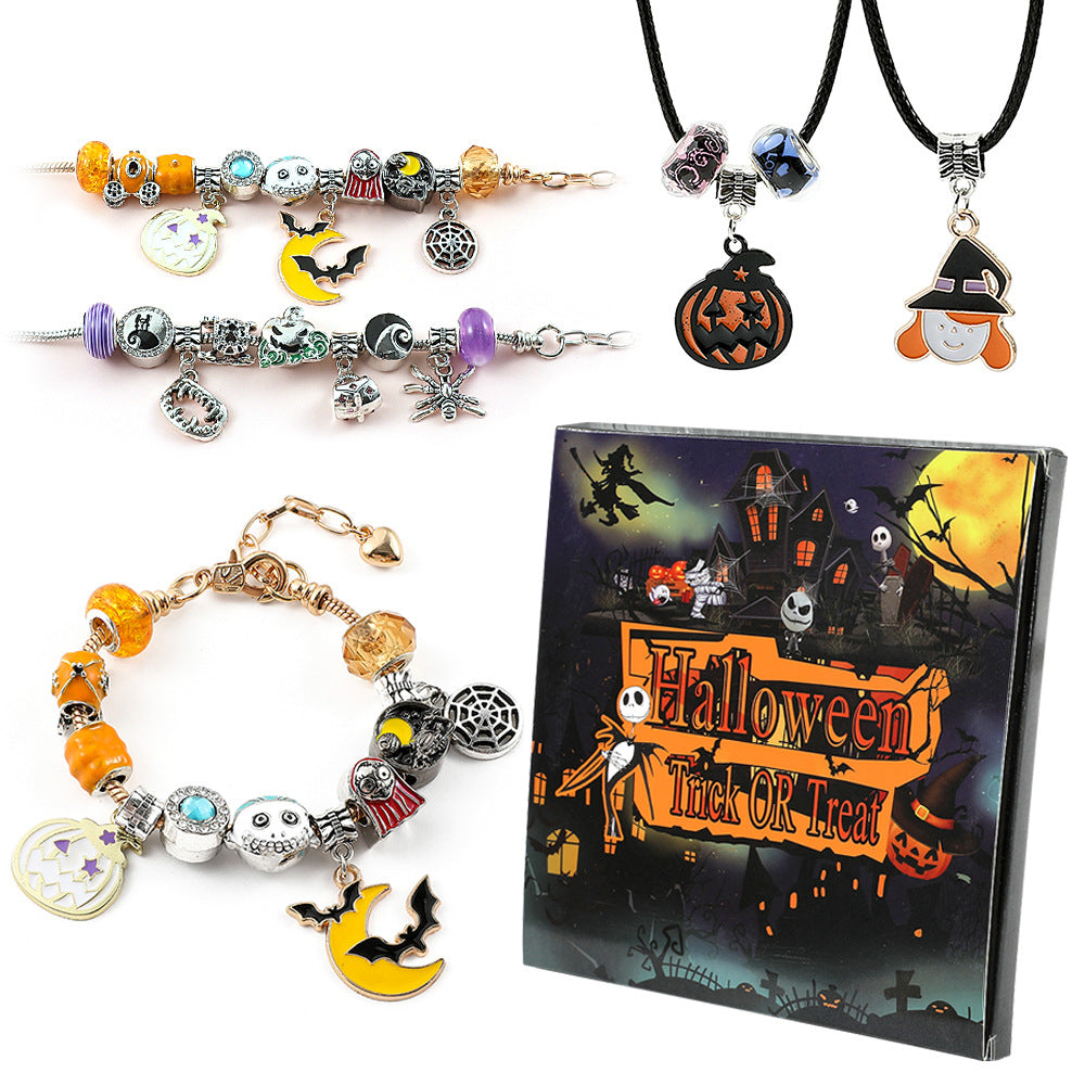 Halloween Kids DIY Bead Jewelry Kit – Large-Hole Beads Bracelet, Bangle & Necklace Gift Set