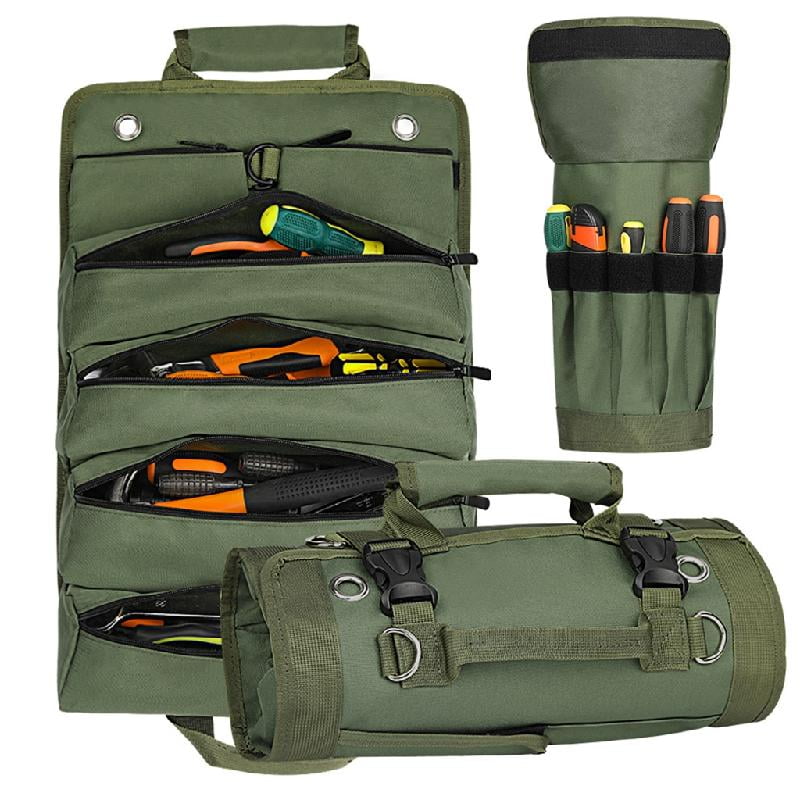 Portable Roll-Up Tool Organizer | 5 Zippered Pockets for Car, Garage & On-the-Go Storage