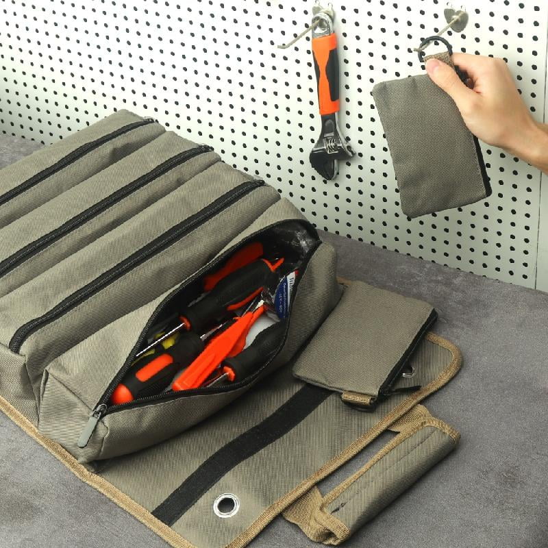 Portable Roll-Up Tool Organizer | 5 Zippered Pockets for Car, Garage & On-the-Go Storage