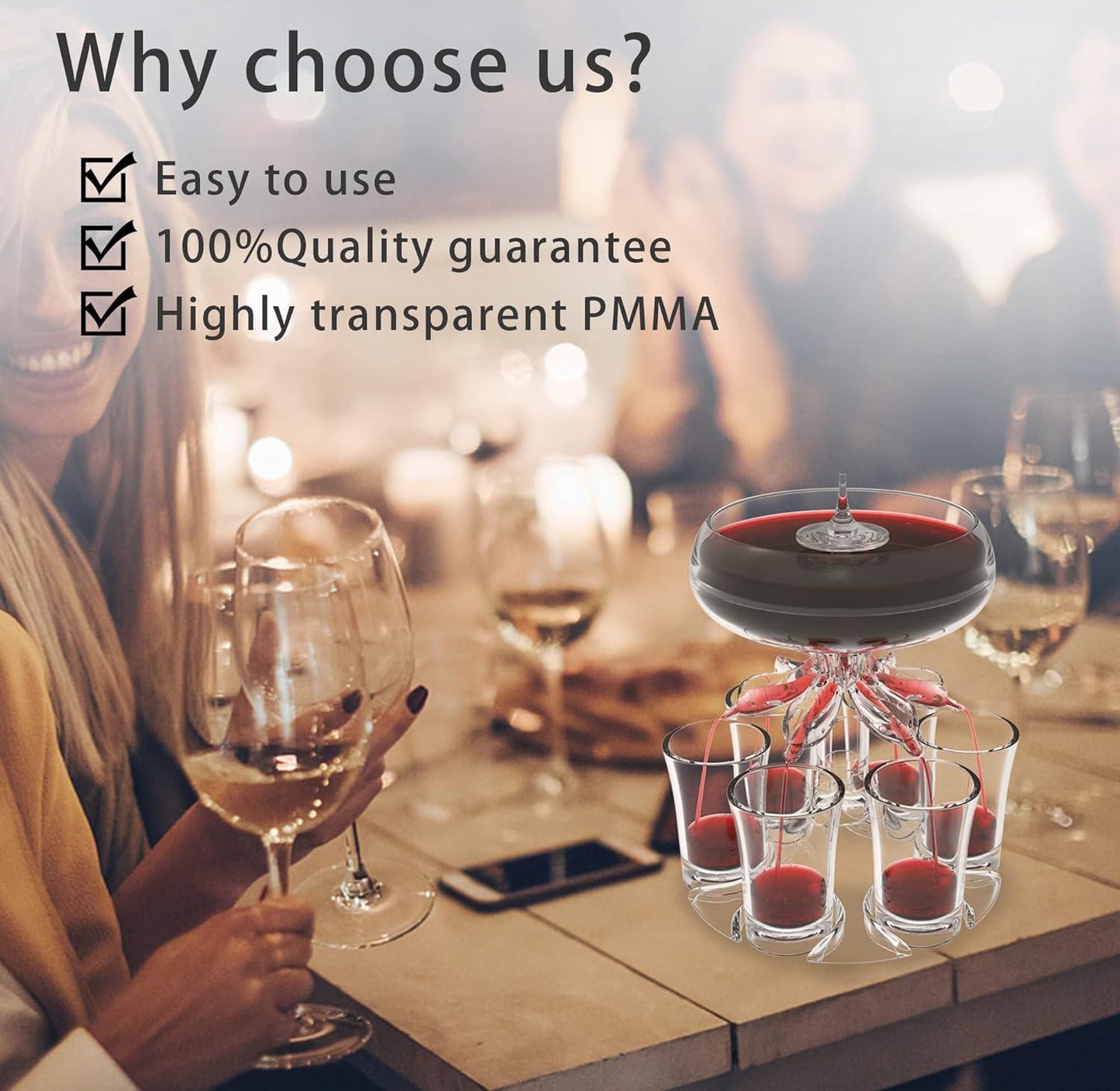 Wine Dispenser Set – With 6 Glasses | Liquid Separator Design | Upgraded Food-Grade Acrylic | Perfect for Parties