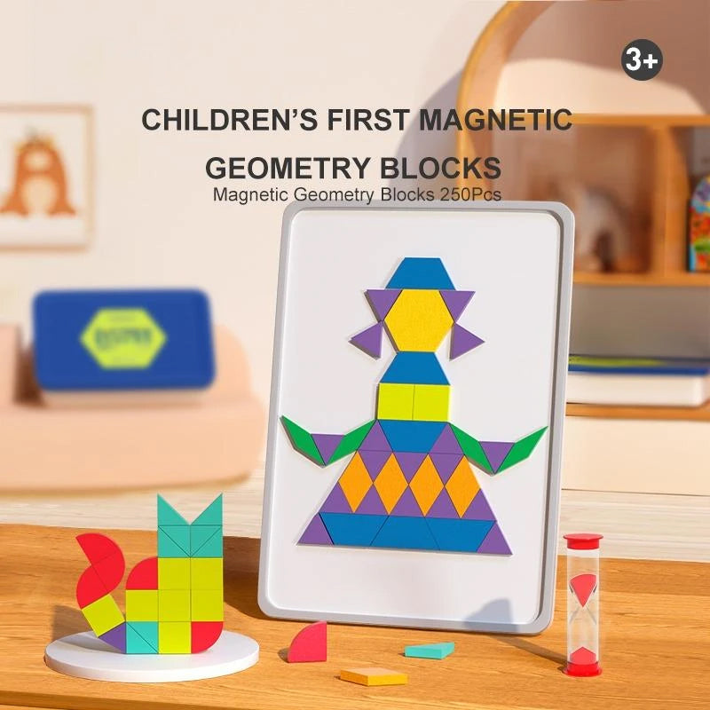 Magnetic Wooden Geometric Blocks – 250 Pcs Educational SetCreative Building